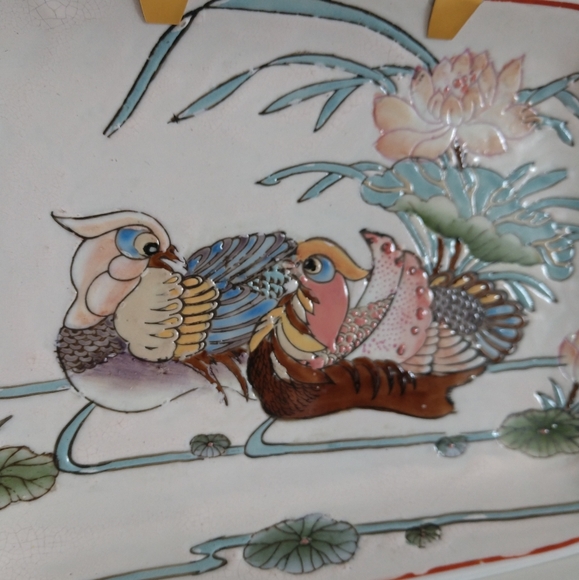 !! SOLD !! Qianlong Mark Chinese Dish Tray Mandarin Ducks - Picture 6 of 12